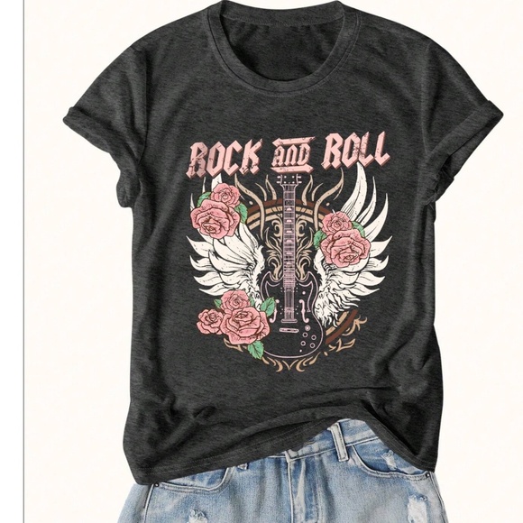 Floral print Guitar Rock & Roll Graphic Tee - Picture 3 of 4